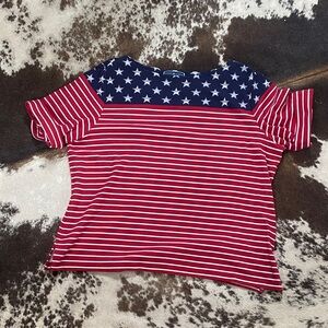 Karen Scott Red & Navy American Flag Stripe Short Sleeve Tee